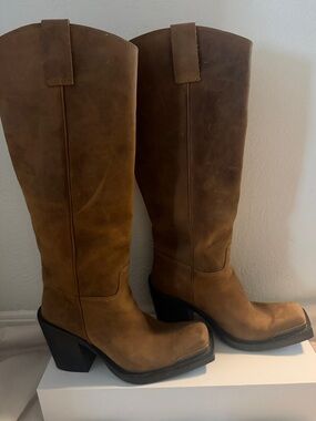 Jeffrey Campbell Brown Over-the-Knee Leather Western Boots